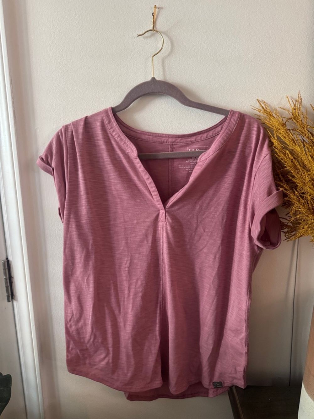 L.L. Bean Dusty Rose Short-Sleeve Split V-Neck Tee